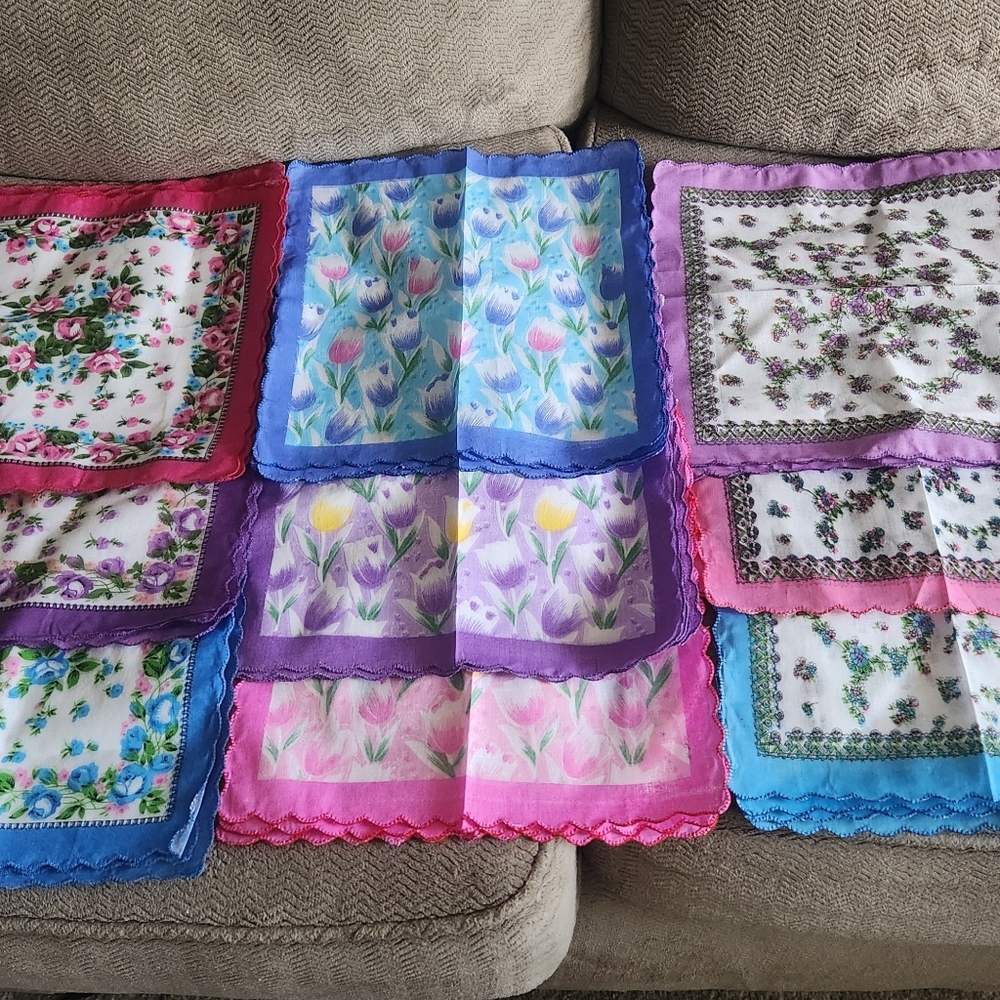 Women's Vintage Floral Print Cotton 48 Handkerchiefs Bulk